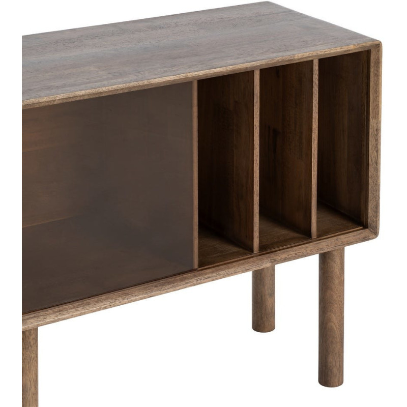 Buffet vitrine style mid-century moderne Bas 1 porte 3 niches Bois d'hévéa Marron Verre trempé Ambre Amy 