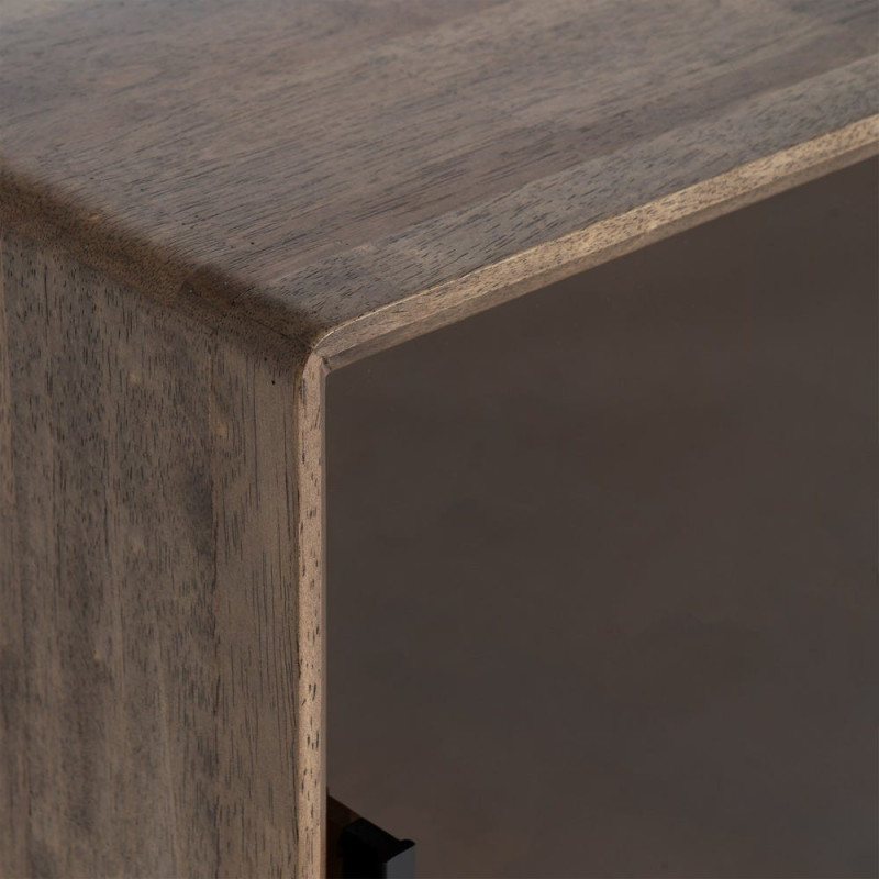 Buffet vitrine style mid-century moderne Bas 1 porte 3 niches Bois d'hévéa Marron Verre trempé Ambre Amy 