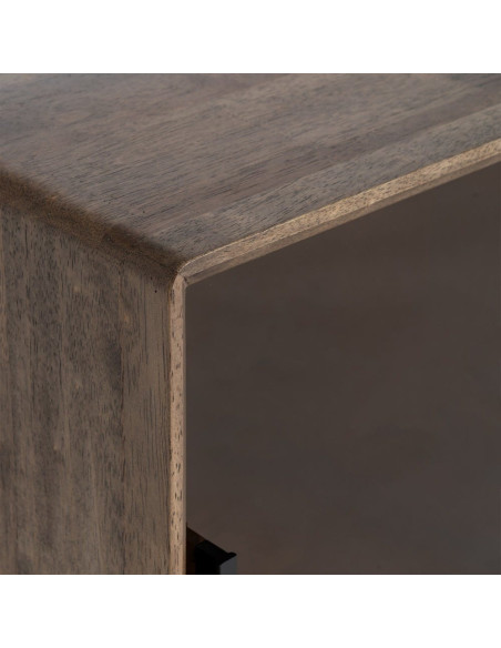 Buffet vitrine style mid-century moderne Bas 1 porte 3 niches Bois d'hévéa Marron Verre trempé Ambre Amy 