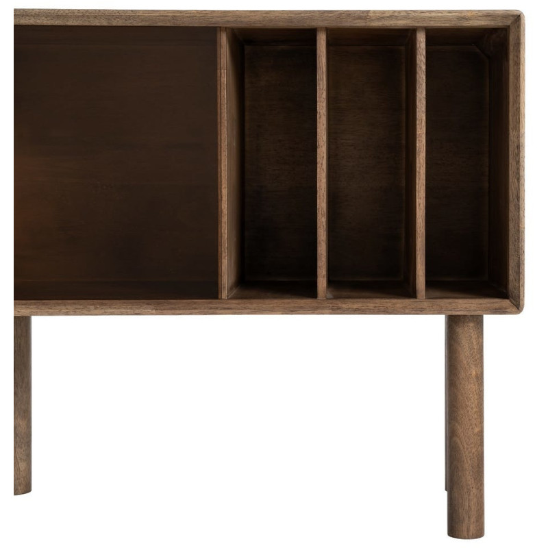 Buffet vitrine style mid-century moderne Bas 1 porte 3 niches Bois d'hévéa Marron Verre trempé Ambre Amy 