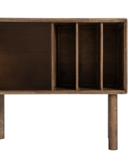 Buffet vitrine style mid-century moderne Bas 1 porte 3 niches Bois d'hévéa Marron Verre trempé Ambre Amy 