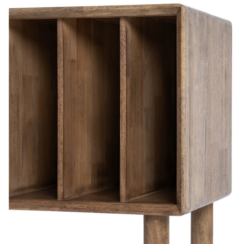 Buffet vitrine style mid-century moderne Bas 1 porte 3 niches Bois d'hévéa Marron Verre trempé Ambre Amy 