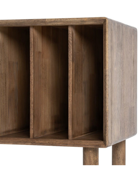 Buffet vitrine style mid-century moderne Bas 1 porte 3 niches Bois d'hévéa Marron Verre trempé Ambre Amy 