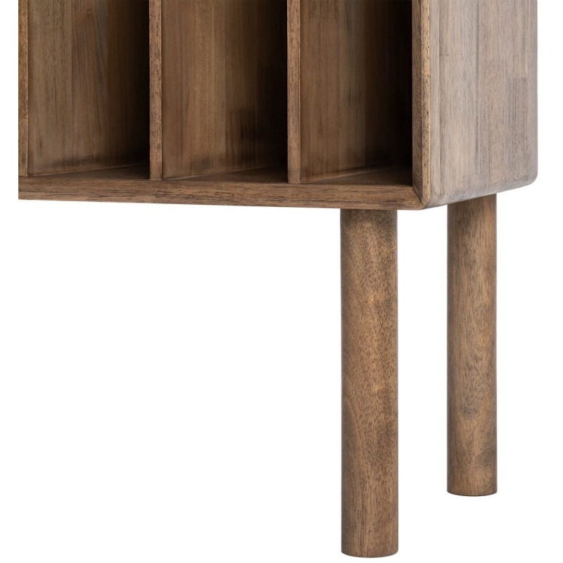 Buffet vitrine style mid-century moderne Bas 1 porte 3 niches Bois d'hévéa Marron Verre trempé Ambre Amy 