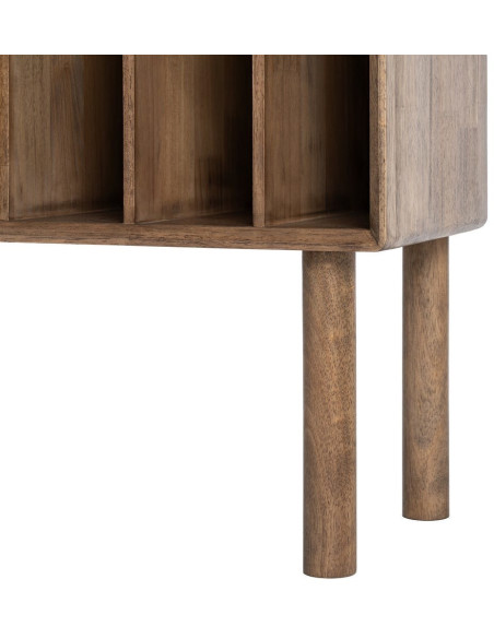 Buffet vitrine style mid-century moderne Bas 1 porte 3 niches Bois d'hévéa Marron Verre trempé Ambre Amy 