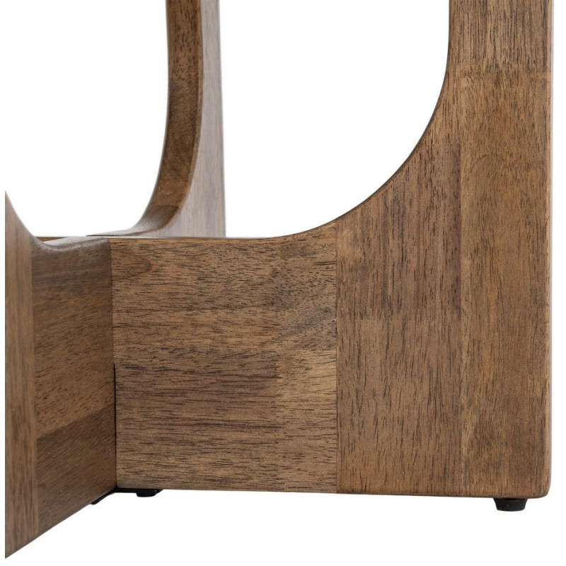 Table basse style mid-century moderne Ronde 60 cm Bois d'hévéa Marron Verre trempé Ambre Amy 