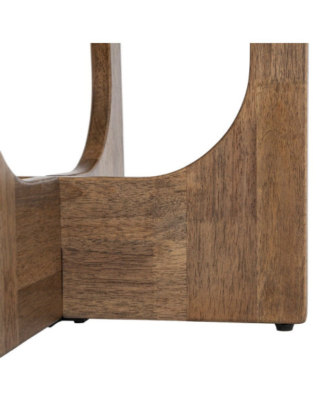 Table basse style mid-century moderne Ronde 60 cm Bois d'hévéa Marron Verre trempé Ambre Amy 