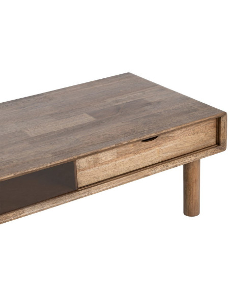 Table basse style mid-century moderne Rectangulaire 1 porte 1 tiroir Bois d'hévéa Marron Verre trempé Ambre Amy 