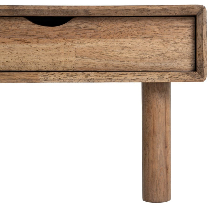 Table basse style mid-century moderne Rectangulaire 1 porte 1 tiroir Bois d'hévéa Marron Verre trempé Ambre Amy 