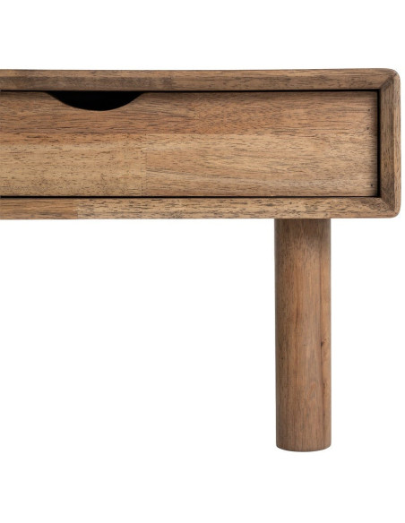 Table basse style mid-century moderne Rectangulaire 1 porte 1 tiroir Bois d'hévéa Marron Verre trempé Ambre Amy 