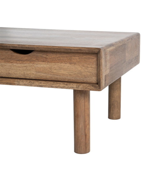 Table basse style mid-century moderne Rectangulaire 1 porte 1 tiroir Bois d'hévéa Marron Verre trempé Ambre Amy 