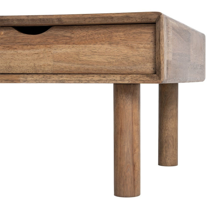 Table basse style mid-century moderne Rectangulaire 1 porte 1 tiroir Bois d'hévéa Marron Verre trempé Ambre Amy 