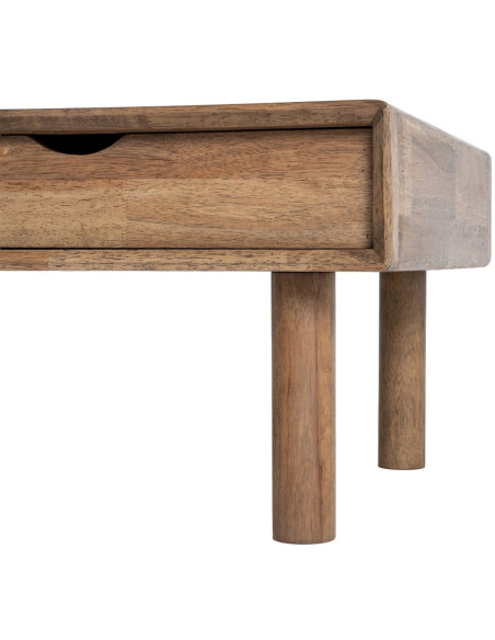 Table basse style mid-century moderne Rectangulaire 1 porte 1 tiroir Bois d'hévéa Marron Verre trempé Ambre Amy 