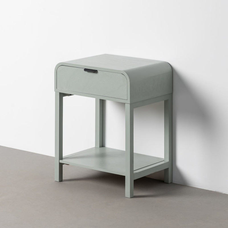 Table de chevet arrondie scandinave moderne 1 tiroir 1 étagère Bois MDF Bois de pin Vert clair Veliona 
