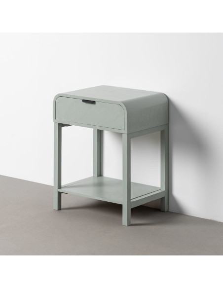Table de chevet arrondie scandinave moderne 1 tiroir 1 étagère Bois MDF Bois de pin Vert clair Veliona 