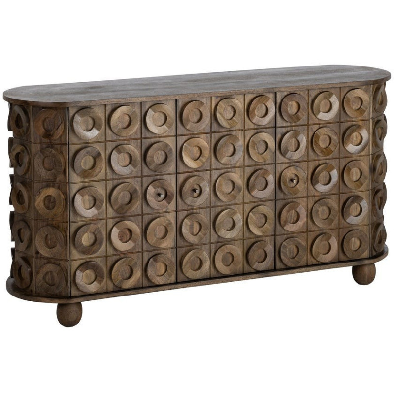 Grand Buffet design ethnique chic Bas 4 portes 147 cm Bois de manguier Marron Orbita 