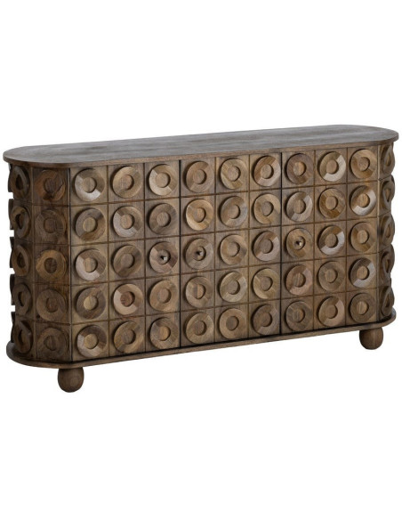 Grand Buffet design ethnique chic Bas 4 portes 147 cm Bois de manguier Marron Orbita 