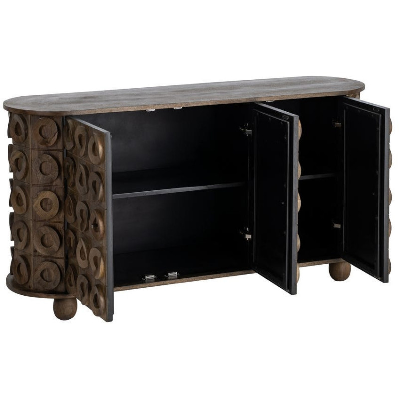 Grand Buffet design ethnique chic Bas 4 portes 147 cm Bois de manguier Marron Orbita 