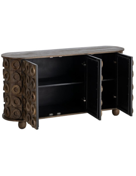 Grand Buffet design ethnique chic Bas 4 portes 147 cm Bois de manguier Marron Orbita 