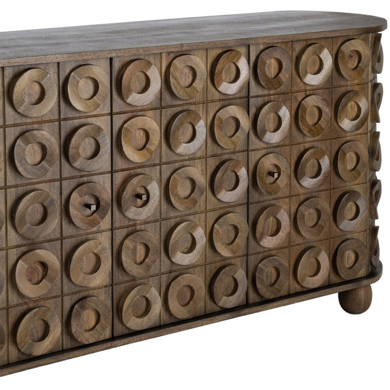Grand Buffet design ethnique chic Bas 4 portes 147 cm Bois de manguier Marron Orbita 