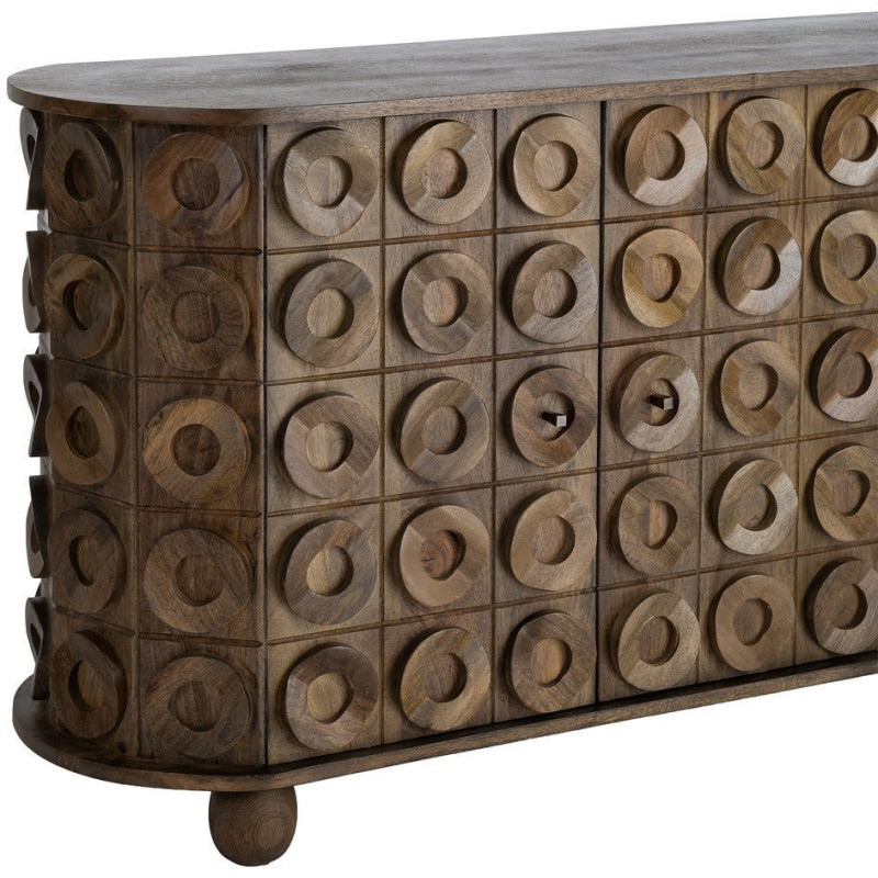 Grand Buffet design ethnique chic Bas 4 portes 147 cm Bois de manguier Marron Orbita 