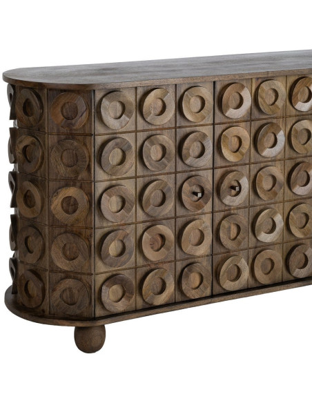 Grand Buffet design ethnique chic Bas 4 portes 147 cm Bois de manguier Marron Orbita 
