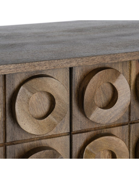 Grand Buffet design ethnique chic Bas 4 portes 147 cm Bois de manguier Marron Orbita 