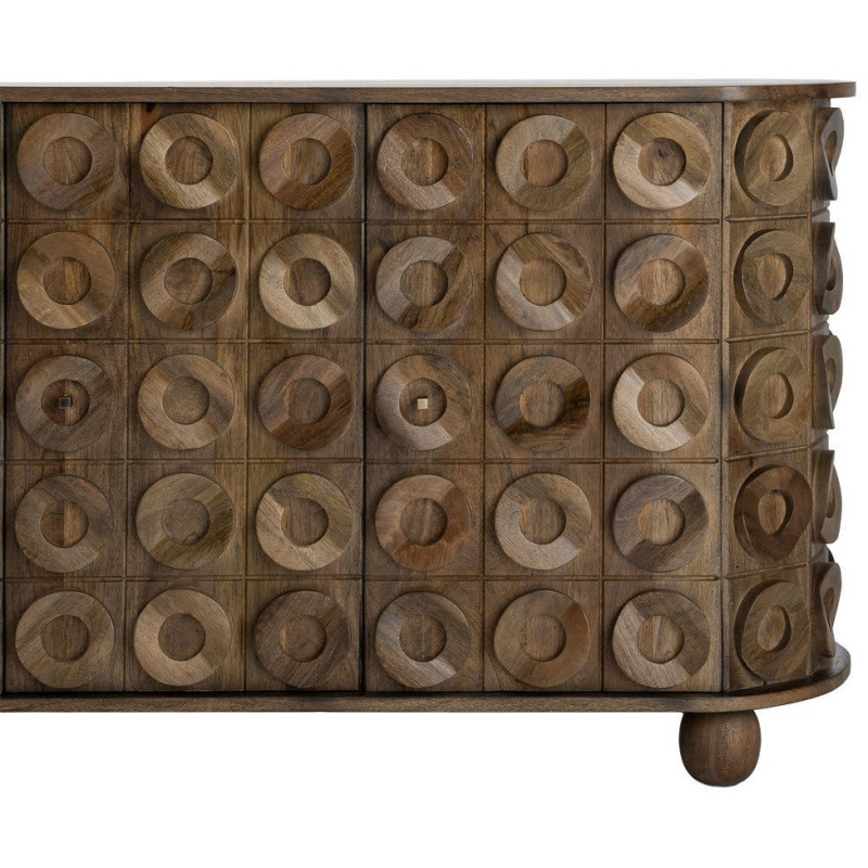 Grand Buffet design ethnique chic Bas 4 portes 147 cm Bois de manguier Marron Orbita 
