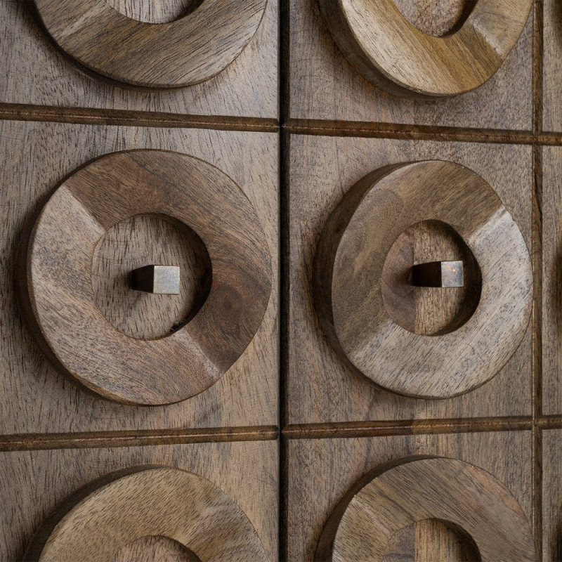 Grand Buffet design ethnique chic Bas 4 portes 147 cm Bois de manguier Marron Orbita 
