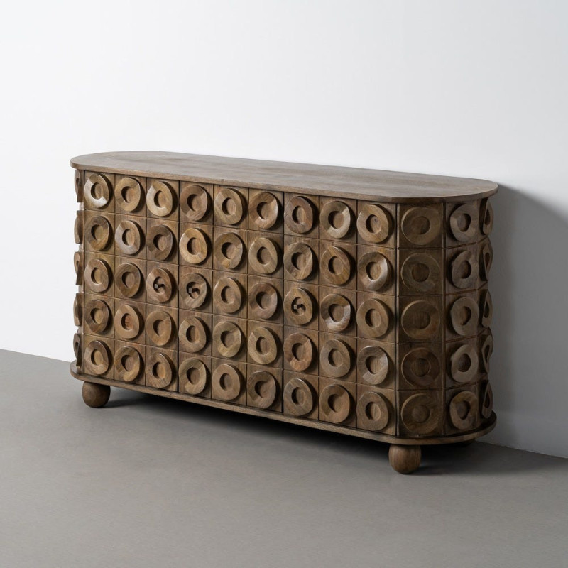 Grand Buffet design ethnique chic Bas 4 portes 147 cm Bois de manguier Marron Orbita 