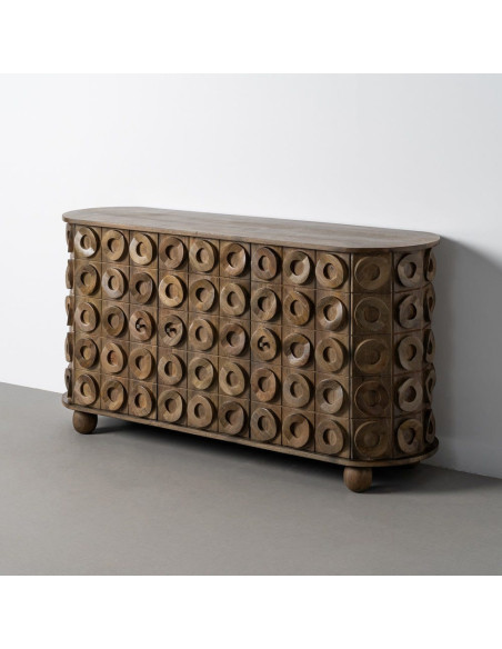 Grand Buffet design ethnique chic Bas 4 portes 147 cm Bois de manguier Marron Orbita 