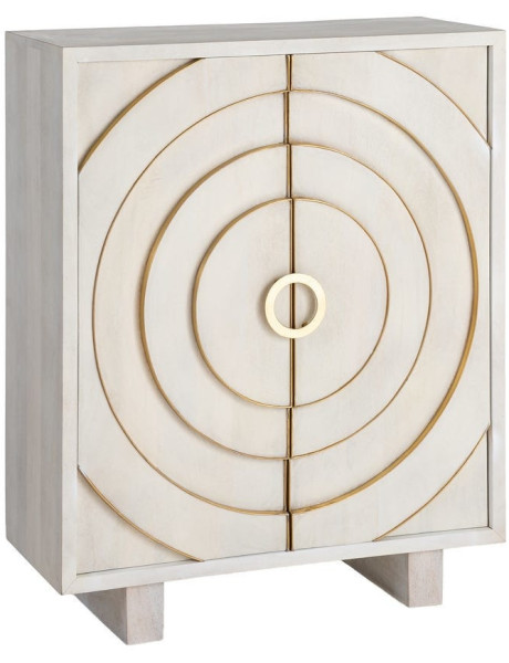 Buffet design chic Bas 2 portes Bois de manguier Blanc Métal Doré Orbélia 