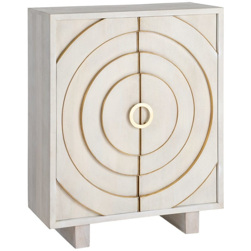 Buffet design chic Bas 2 portes Bois de manguier Blanc Métal Doré Orbélia 