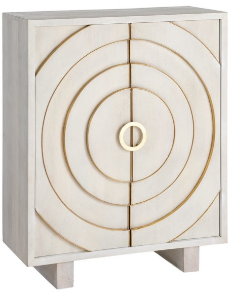 Buffet design chic Bas 2 portes Bois de manguier Blanc Métal Doré Orbélia 