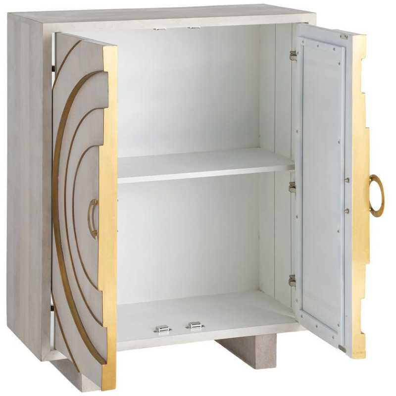 Buffet design chic Bas 2 portes Bois de manguier Blanc Métal Doré Orbélia 