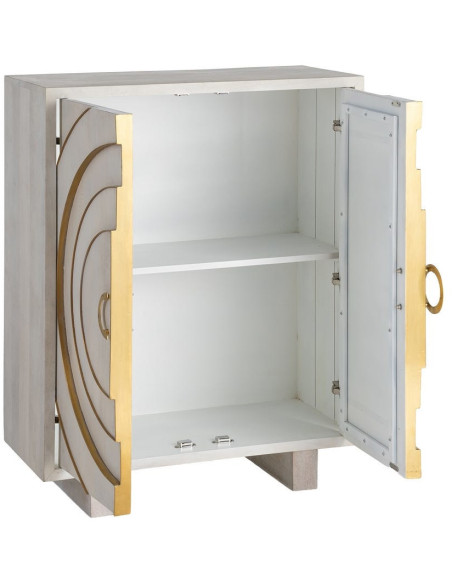 Buffet design chic Bas 2 portes Bois de manguier Blanc Métal Doré Orbélia 