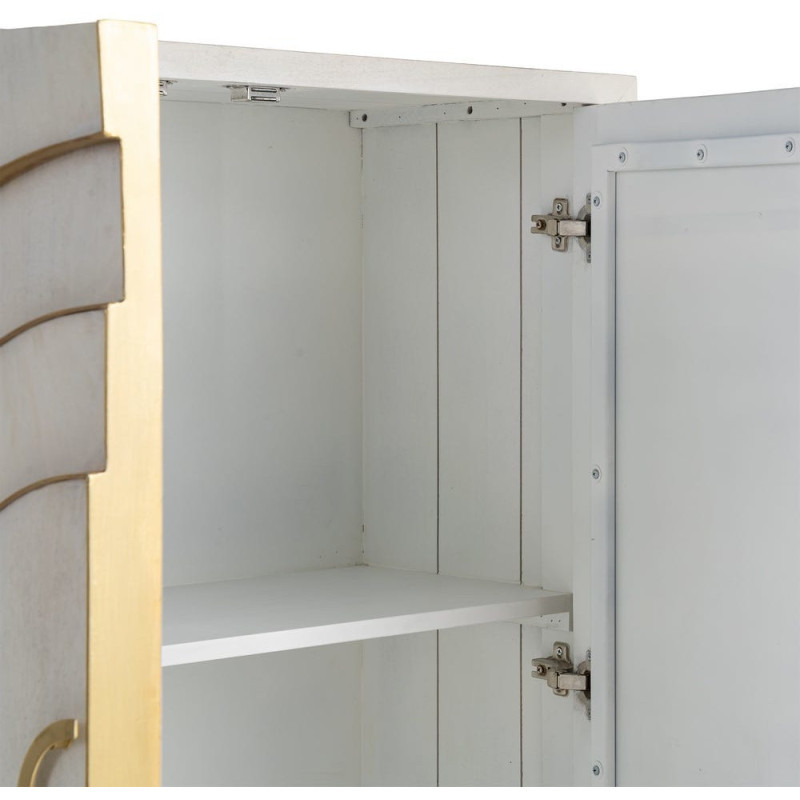 Buffet design chic Bas 2 portes Bois de manguier Blanc Métal Doré Orbélia 