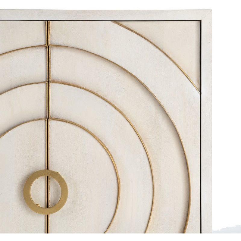 Buffet design chic Bas 2 portes Bois de manguier Blanc Métal Doré Orbélia 