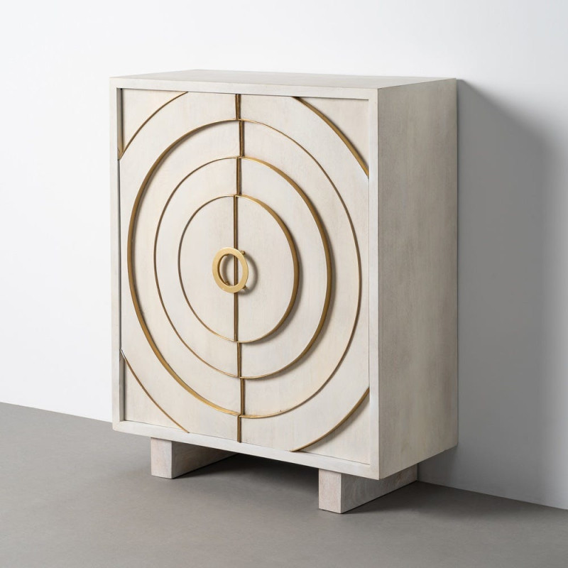 Buffet design chic Bas 2 portes Bois de manguier Blanc Métal Doré Orbélia 
