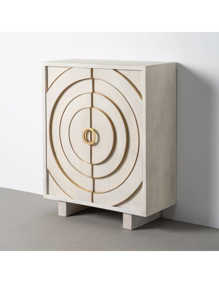 Buffet design chic Bas 2 portes Bois de manguier Blanc Métal Doré Orbélia 