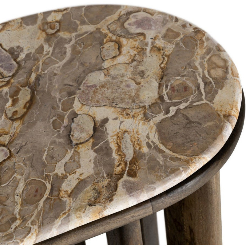 Grande Console design Ovale 160 cm Marbre Beige Bois de manguier Marron foncé Stravé 