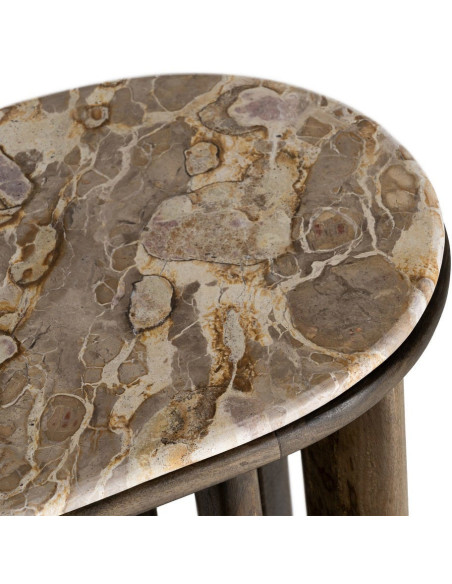 Grande Console design Ovale 160 cm Marbre Beige Bois de manguier Marron foncé Stravé 
