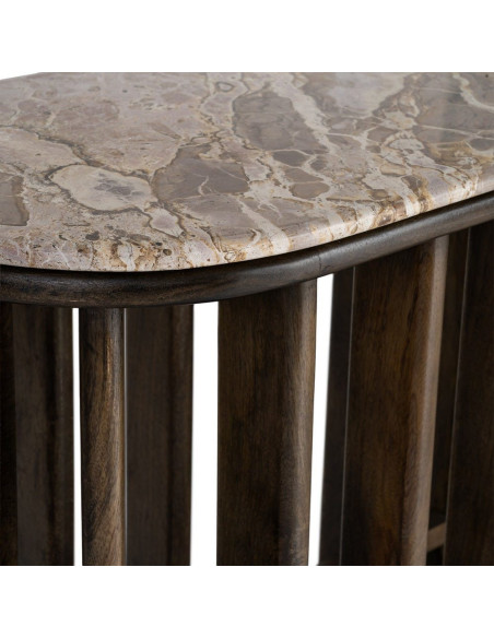 Grande Console design Ovale 160 cm Marbre Beige Bois de manguier Marron foncé Stravé 