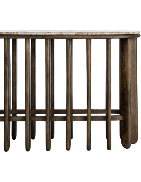 Grande Console design Ovale 160 cm Marbre Beige Bois de manguier Marron foncé Stravé 