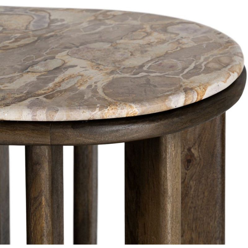 Grande Console design Ovale 160 cm Marbre Beige Bois de manguier Marron foncé Stravé 
