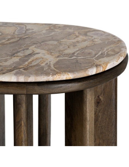 Grande Console design Ovale 160 cm Marbre Beige Bois de manguier Marron foncé Stravé 