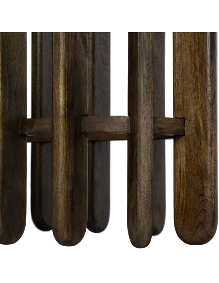 Grande Console design Ovale 160 cm Marbre Beige Bois de manguier Marron foncé Stravé 