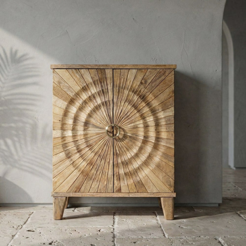 Buffet design ethnique chic Bas 2 portes Bois de manguier Naturel Solarys 