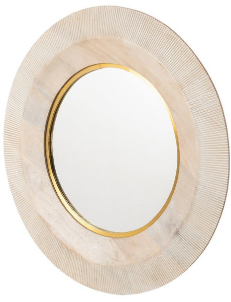 Grande Miroir mural design chic Rond 90x90 Bois de manguier Naturel Métal Doré Albéa 