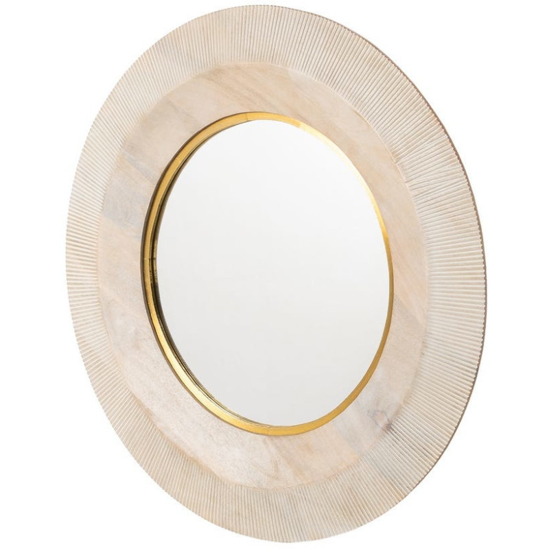 Grande Miroir mural design chic Rond 90x90 Bois de manguier Naturel Métal Doré Albéa 
